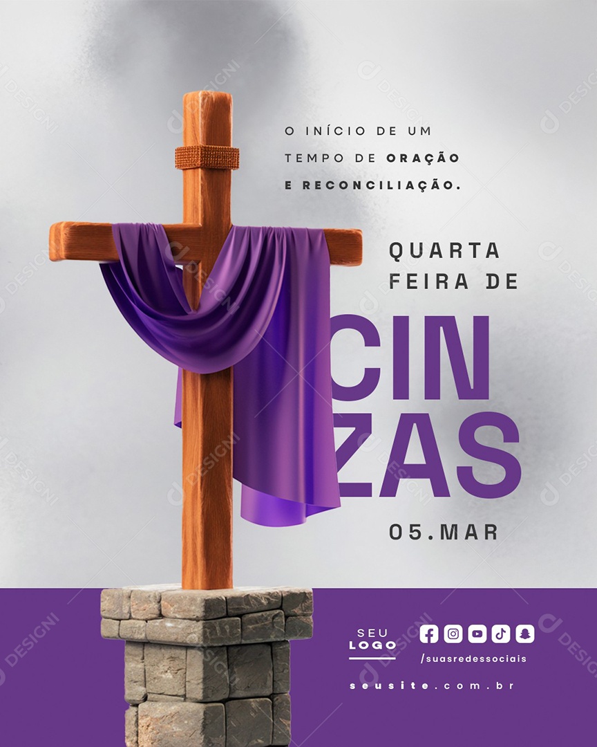 Quarta Feira de Cinzas 05 de Março Oração e Reconciliação Social Media PSD Editável
