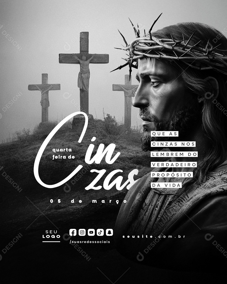 Quarta Feira de Cinzas 05 de Março Social Media PSD Editável