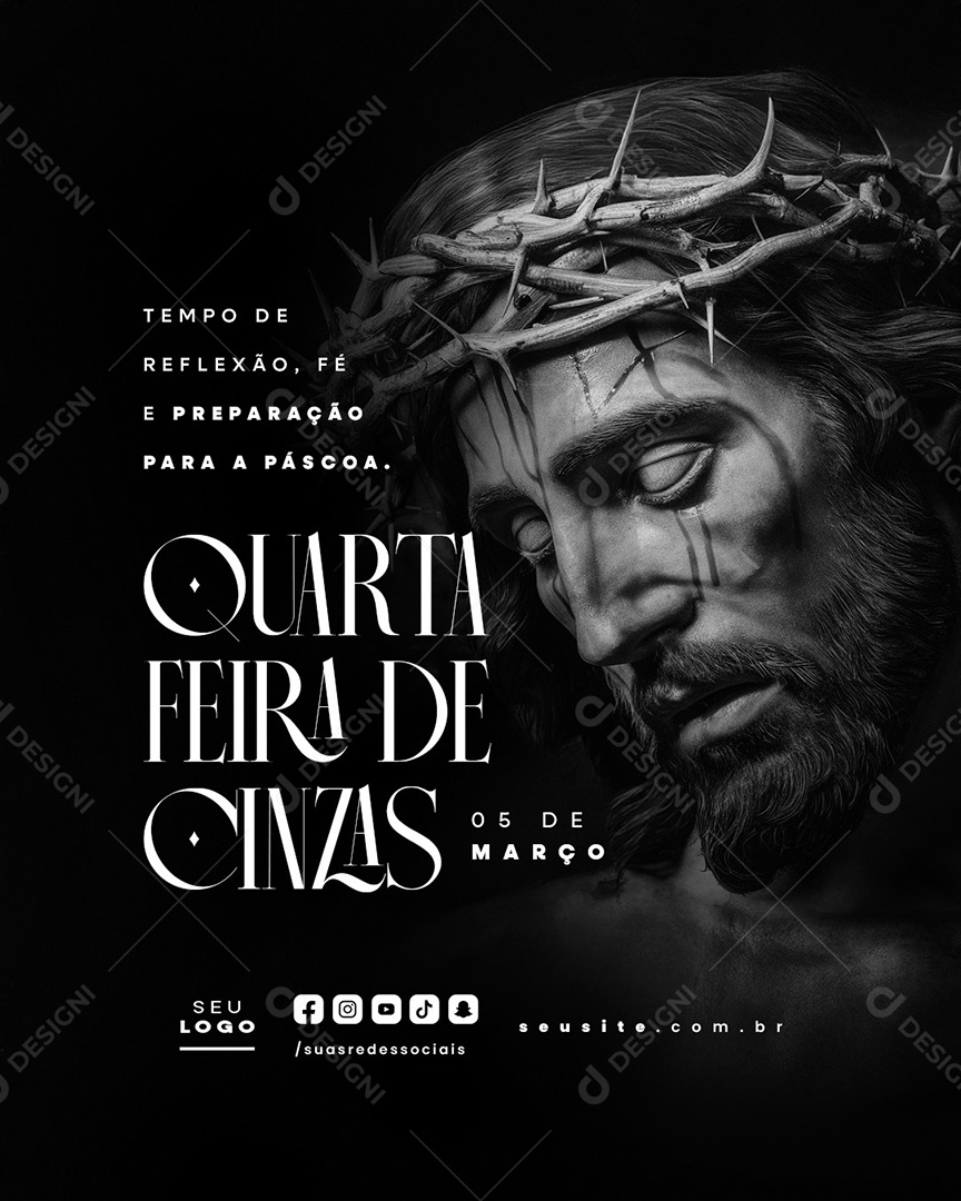 Quarta Feira de Cinzas 05 de Março Social Media PSD Editável