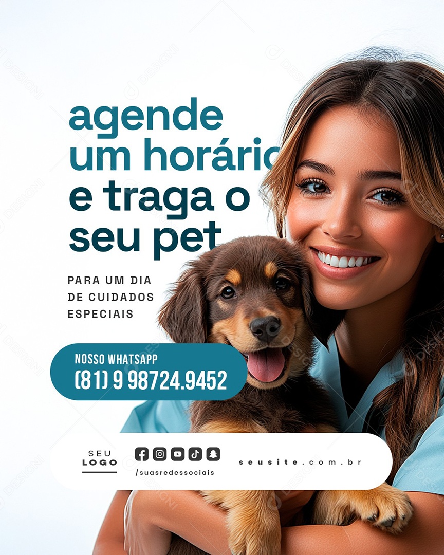 Clínica Veterinária Agende Um Horário e Traga o Seu Pet Social Media PSD Editável