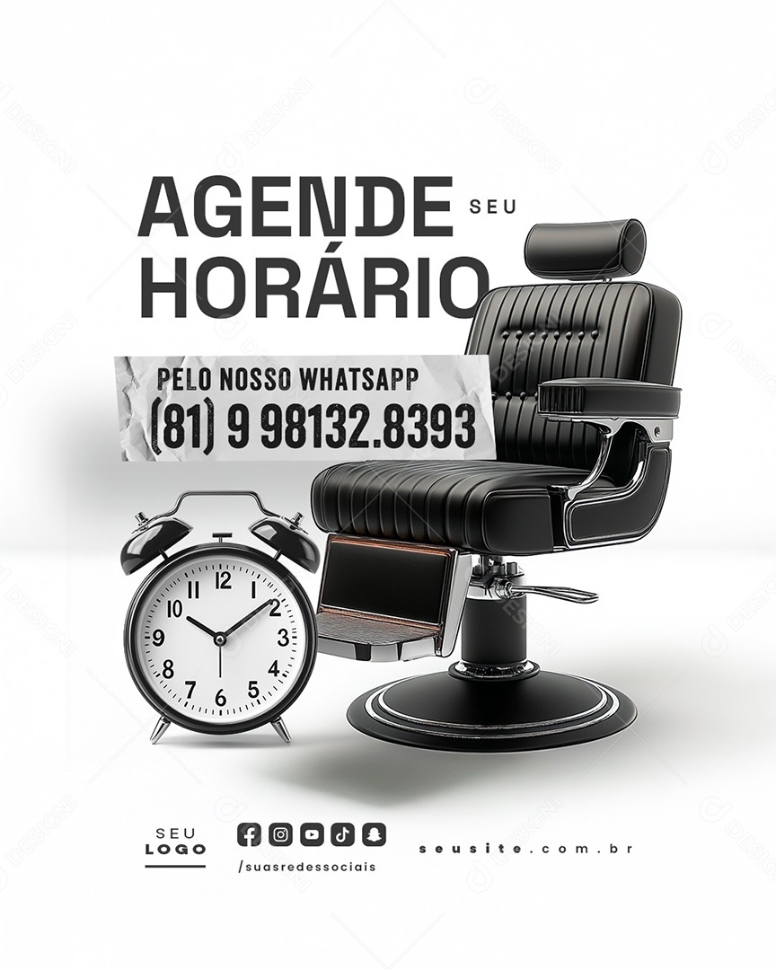 Barbearia Agende Seu Horário Social Media PSD Editável