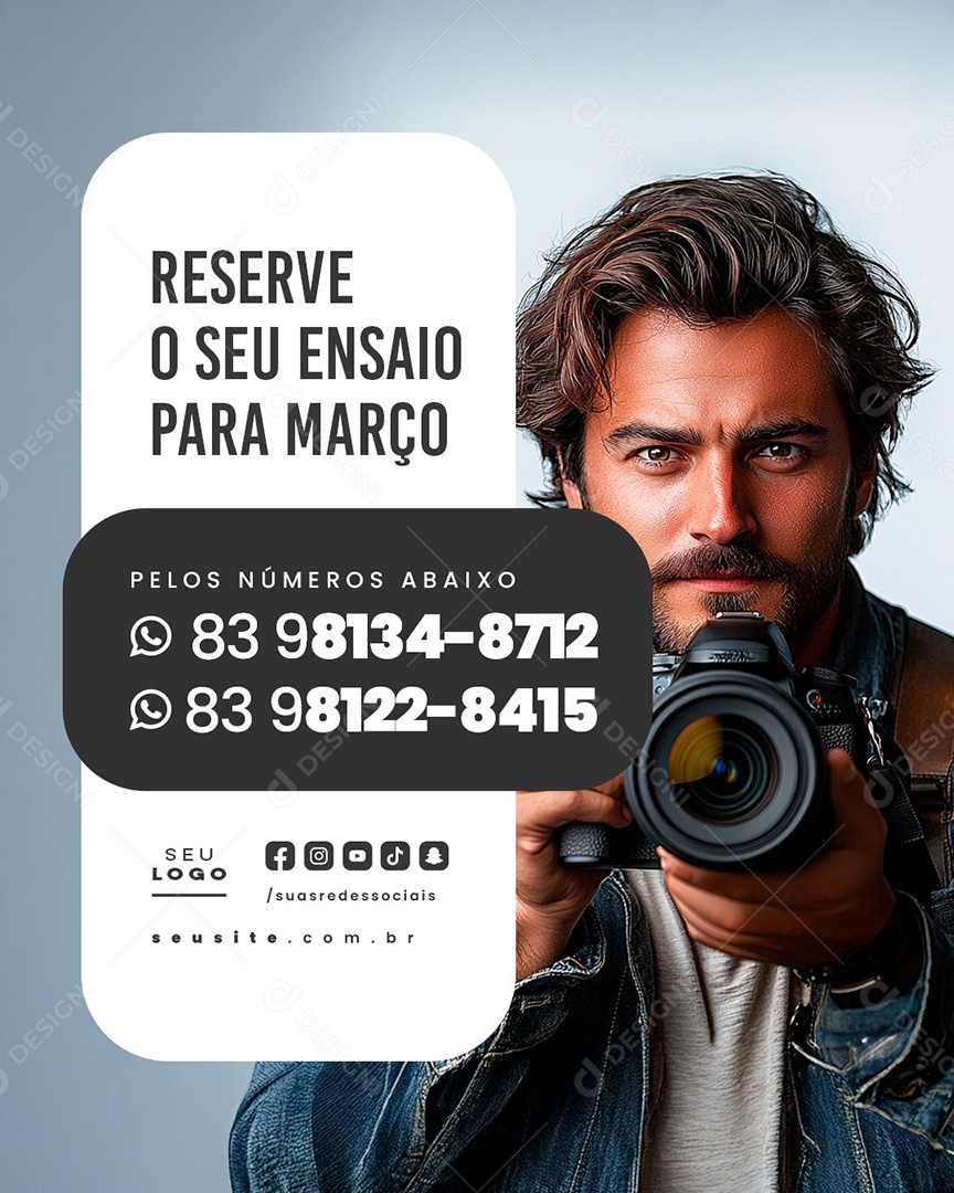 Fotografia Reserve o Seu Ensaio Para Março Social Media PSD Editável