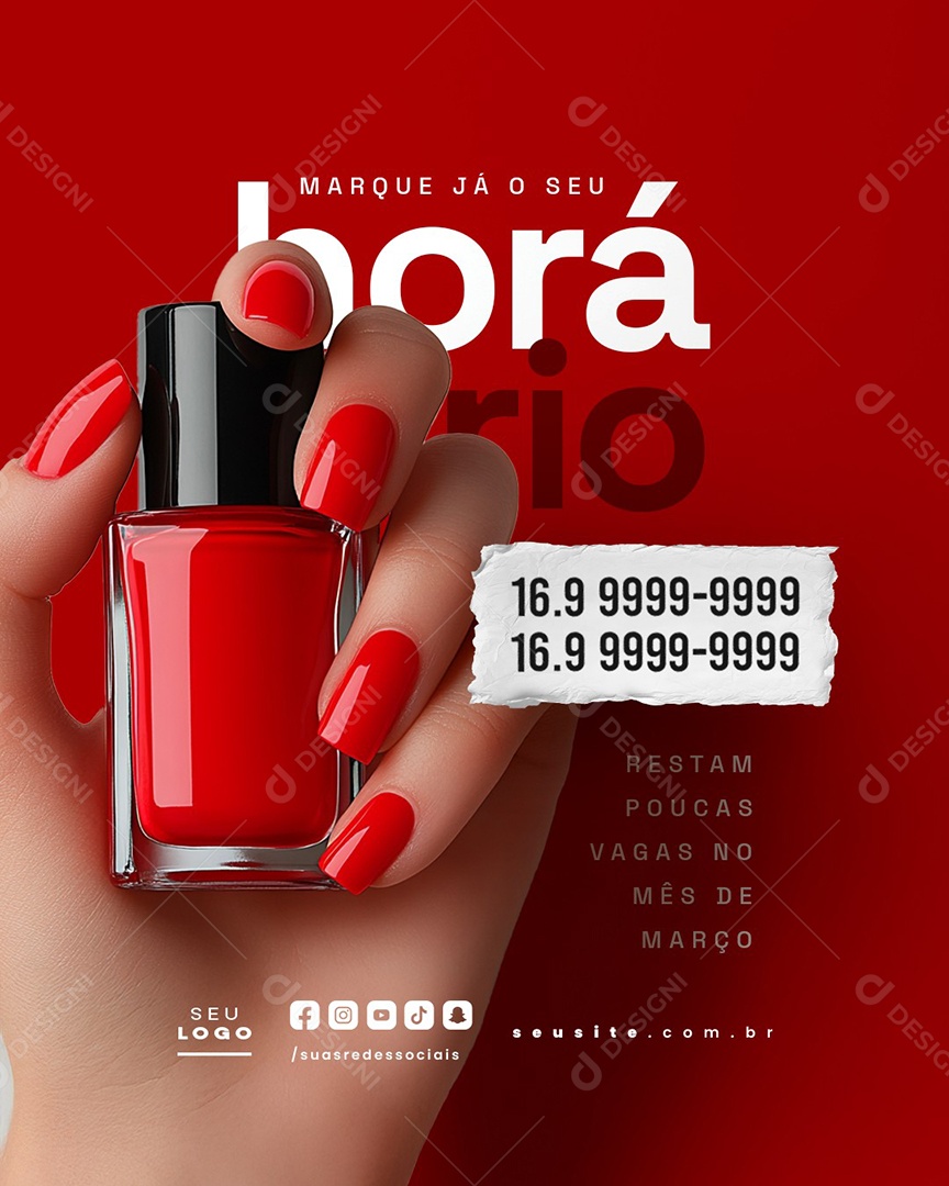 Marque Já o Seu Horário Manicure Social Media PSD Editável