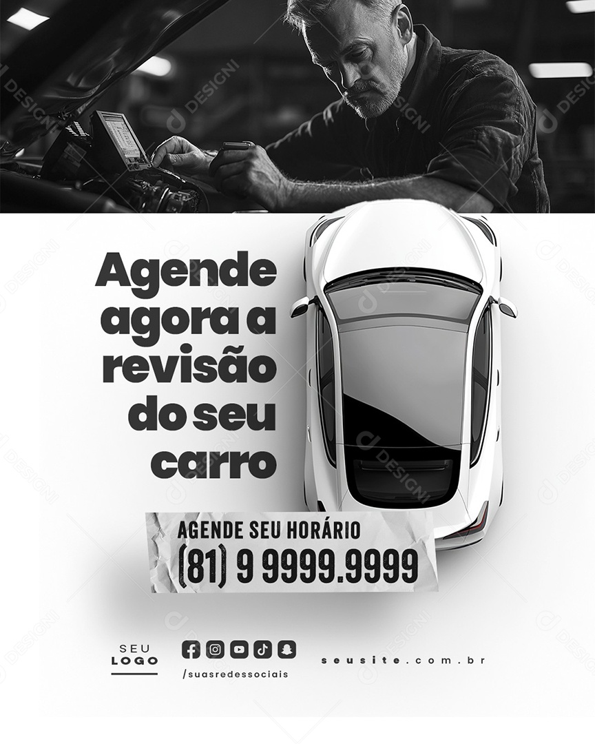 Oficina Agende Agora a Revisão do Seu Carro Social Media PSD Editável