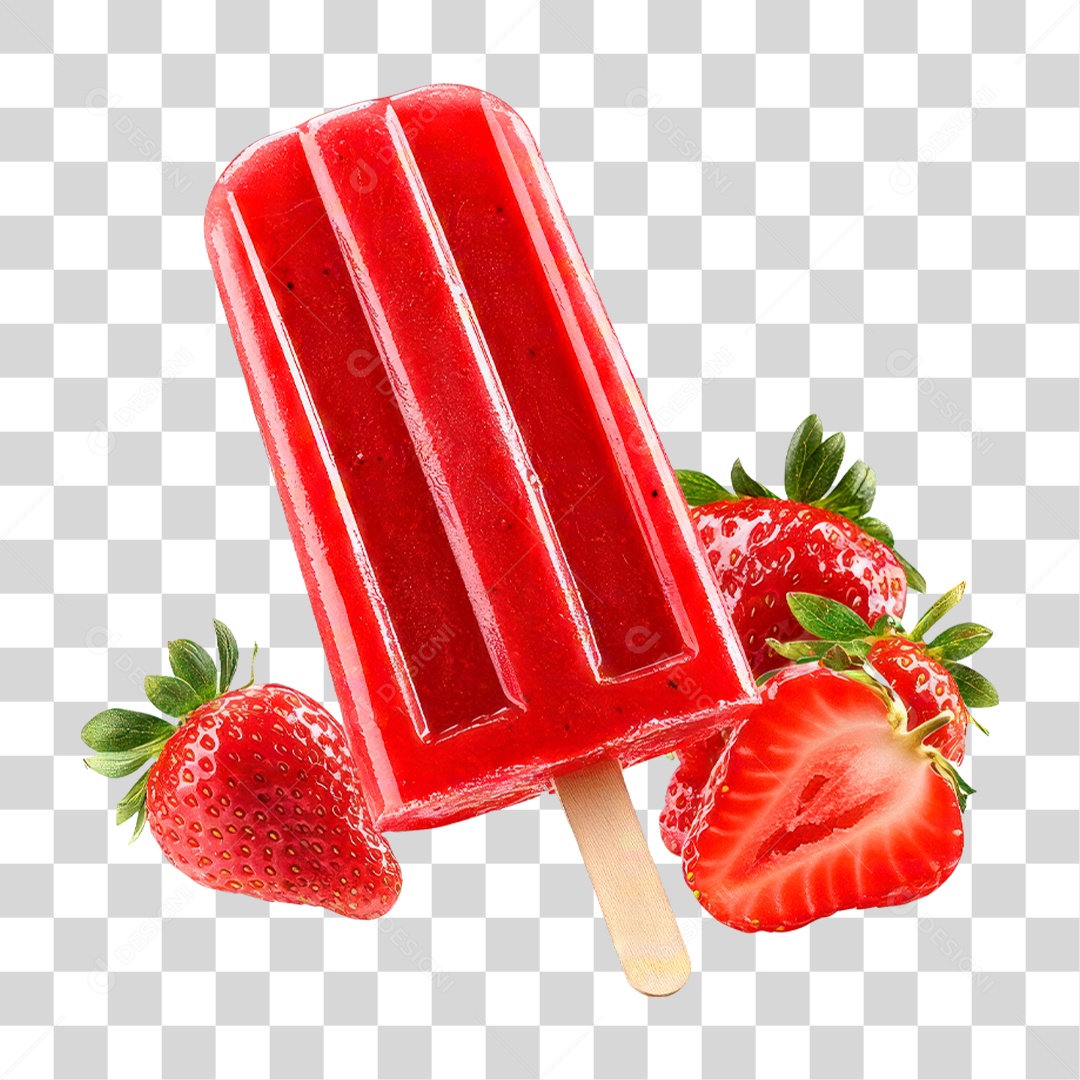 Picolé de Morango PNG Transparente