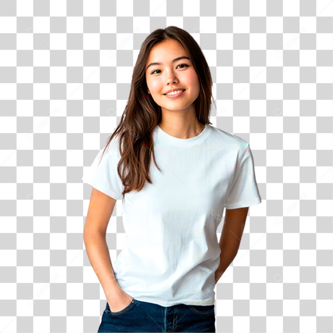 Mulher de Camiseta Branca PNG Transparente