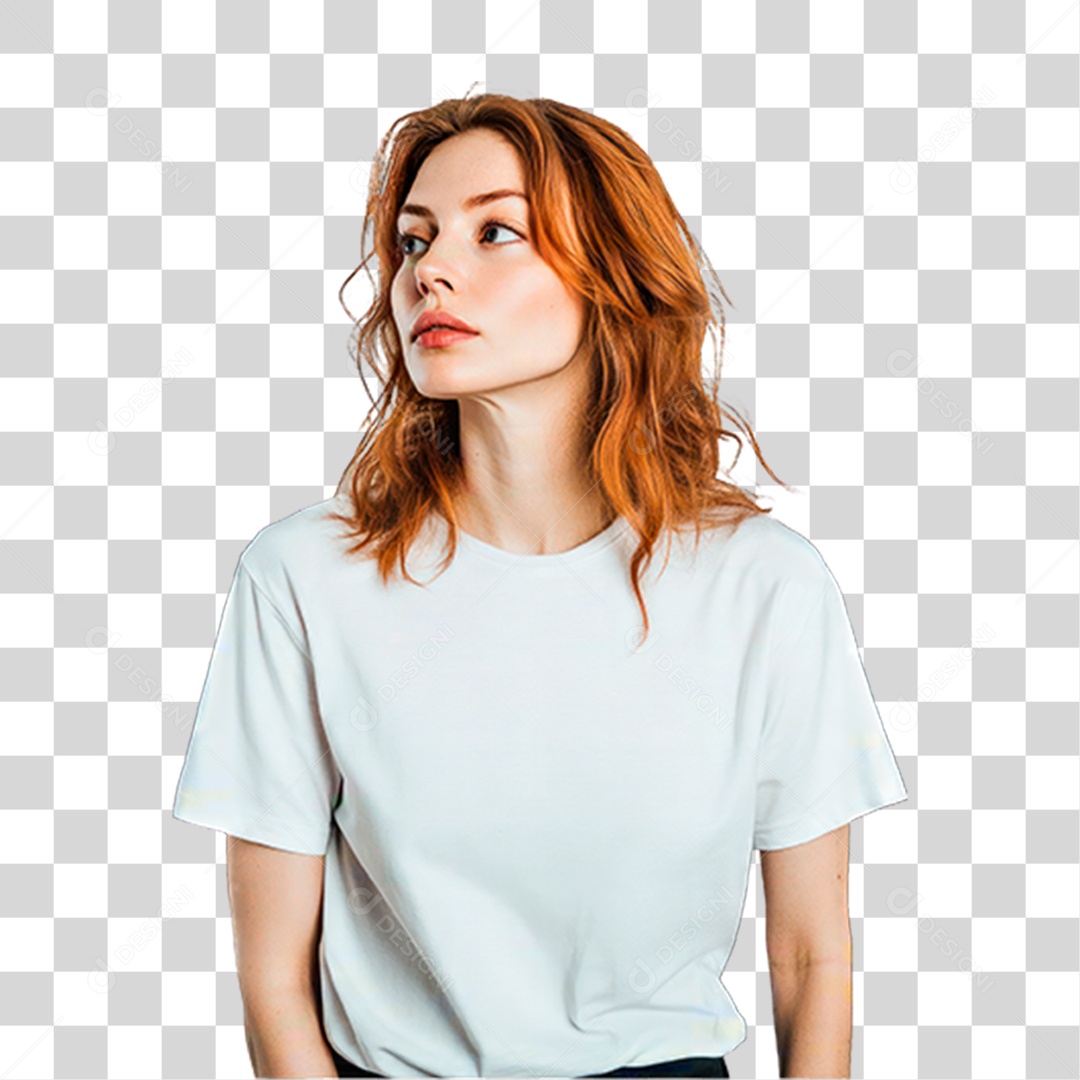 Mulher de Camiseta Branca PNG Transparente
