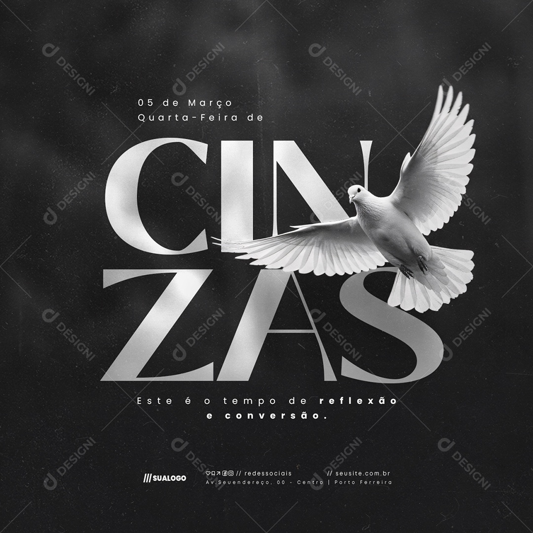 Quarta Feira de Cinzas 05 de Março Reflexão e Conversão Social Media PSD Editável