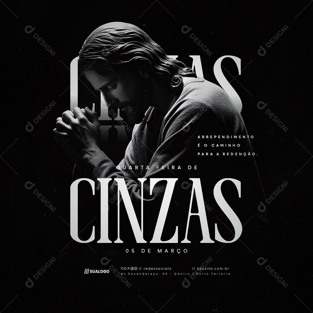 Quarta Feira de Cinzas 05 de Março Social Media PSD Editável