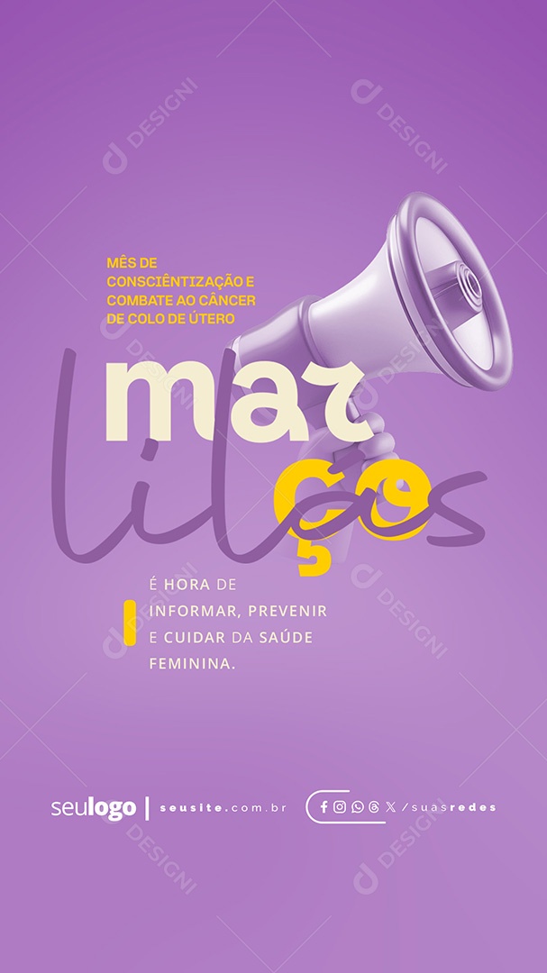 Story Março Lilás é Hora de Informar Prevenir e Cuidar da Saúde Social Media PSD Editável