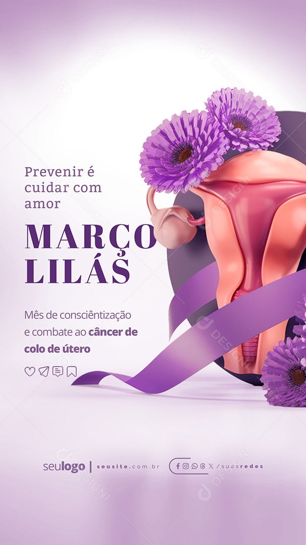 Story Março Lilás Prevenir é Cuidar com Amor Social Media PSD Editável