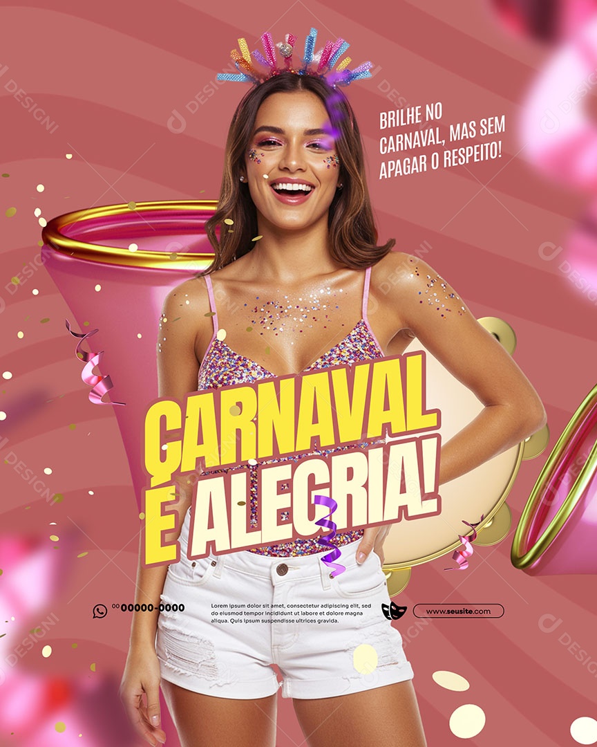 Carnaval é Alegria Brilhe Social Media PSD Editável