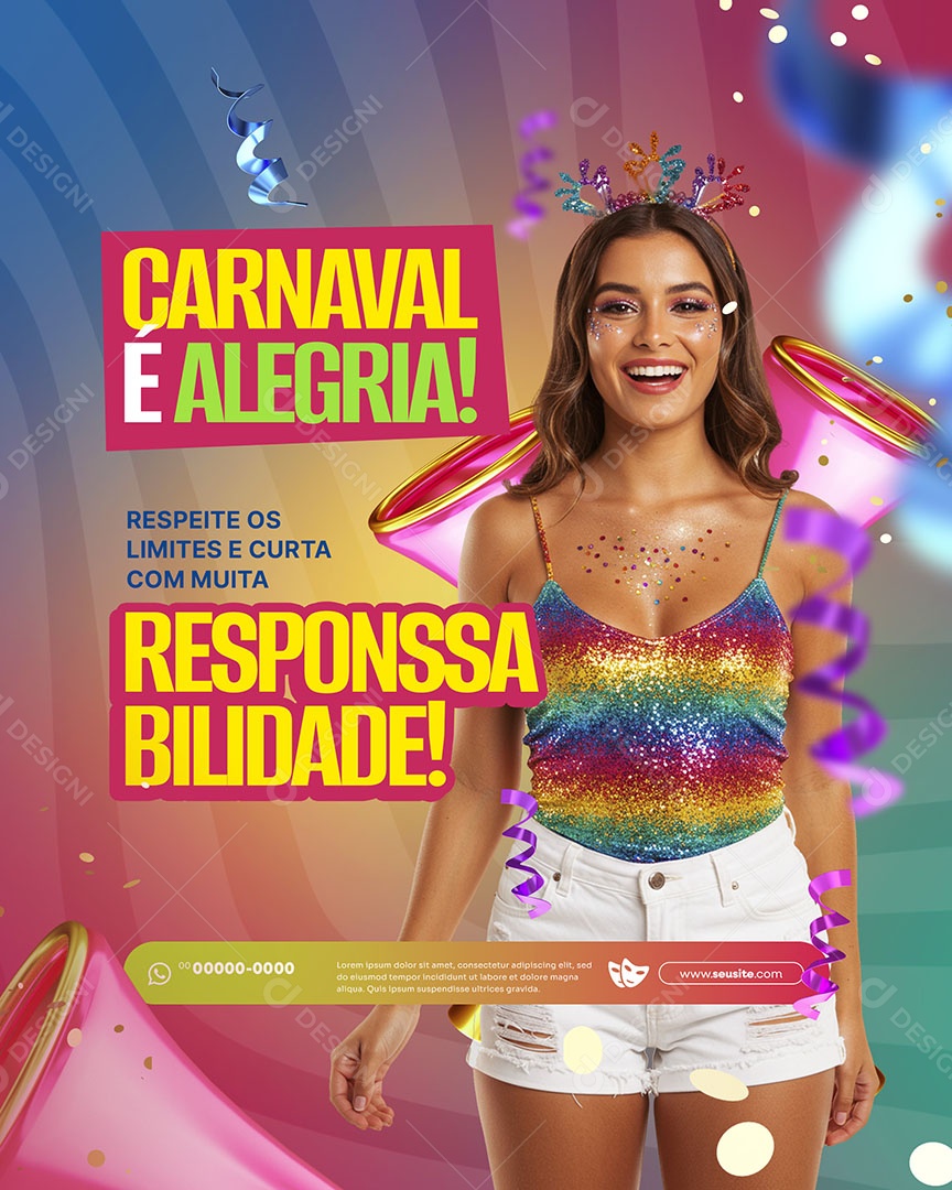 Carnaval é Alegria Social Media PSD Editável