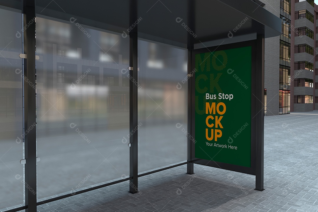 Mockup de Publicidade Em Ponto de ônibus PSD Editável