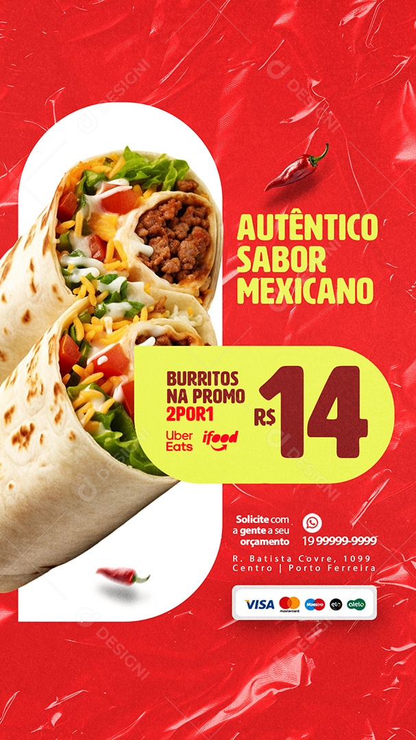 Story Autêntico Sabor Mexicano Burritos Social Media PSD Editável