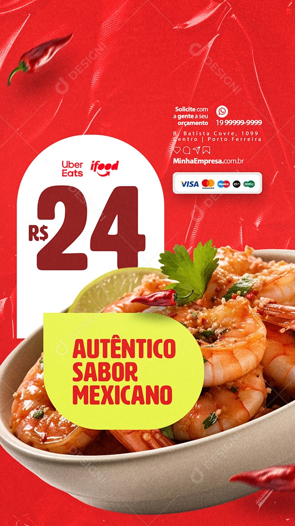 Story Autêntico Sabor Mexicano Tacos Social Media PSD Editável