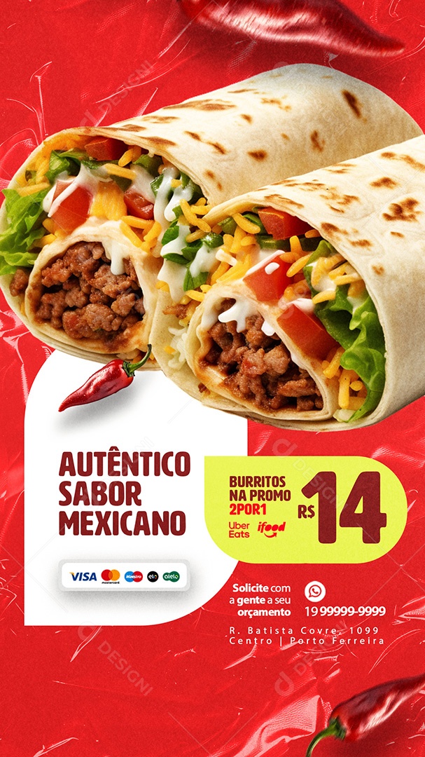 Story Autêntico Sabor Mexicano Burritos na Promo Social Media PSD Editável