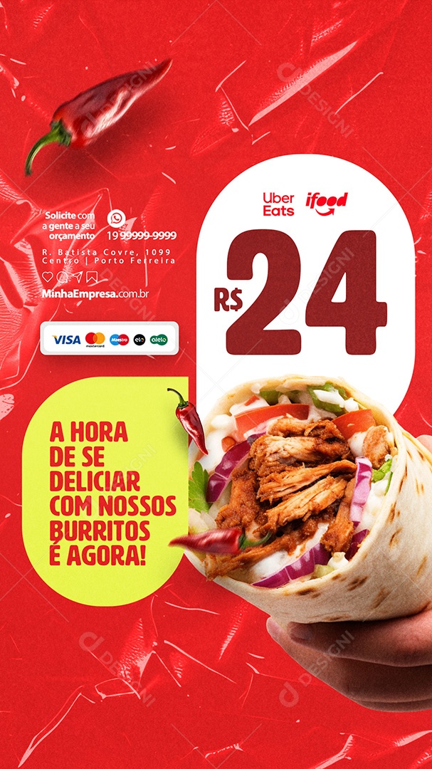 Story A Hora de se Deliciar com nossos Burritos Social Media PSD Editável