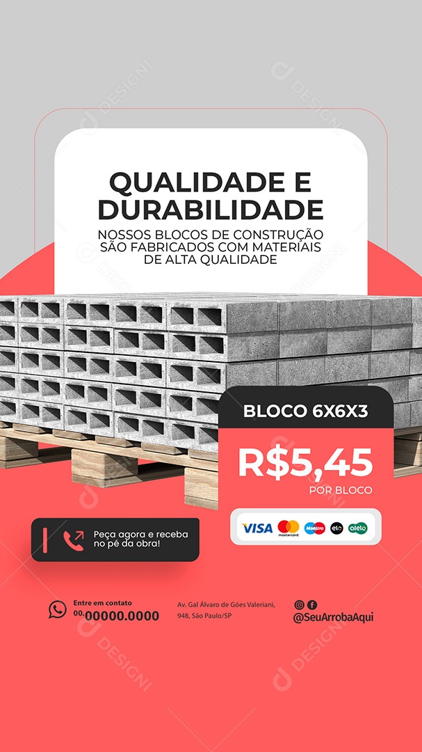 Story Qualidade e Durabilidade Bloco de Construção Social Media PSD Editável