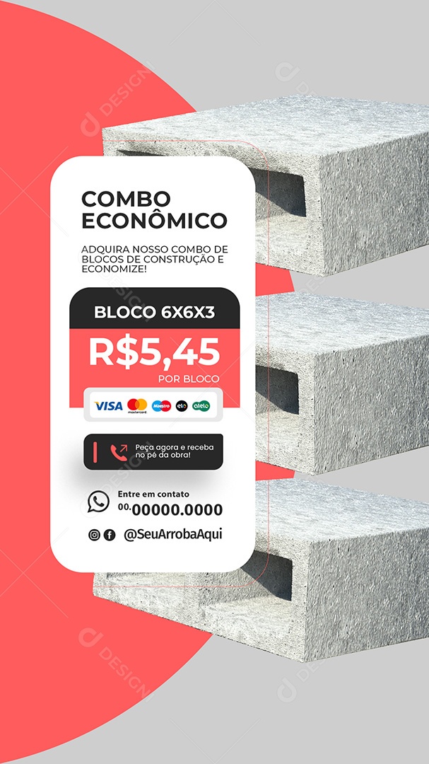 Story Combo Econômico Adquira Blocos de Cosntrução e Economize Social Media PSD Editável