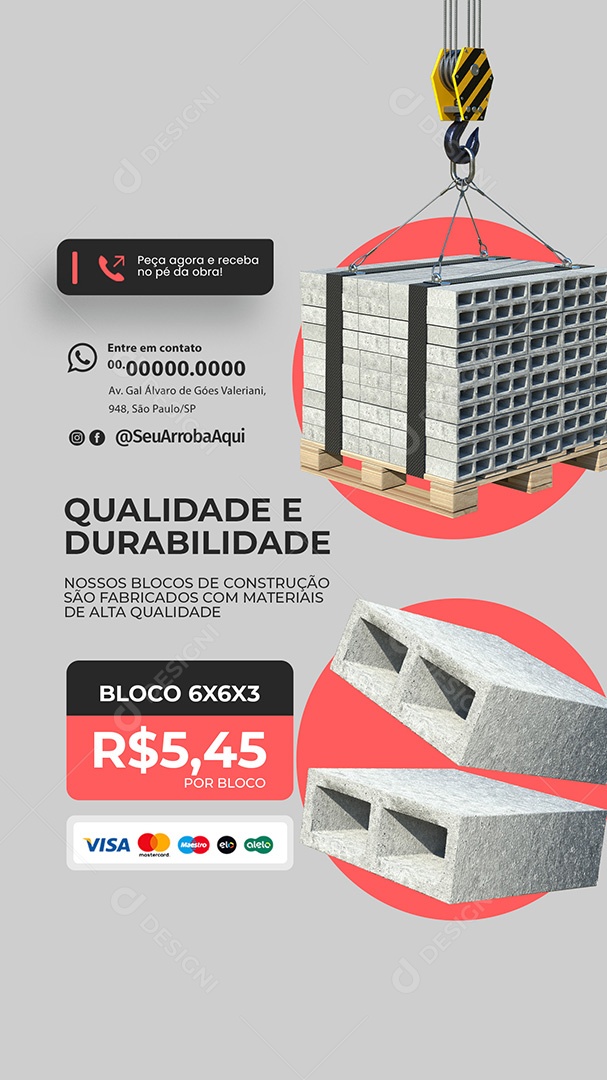 Story Nossos Blocos de Construção são Fabricados com Materiais de Alta Qualidade Social Media PSD Editável