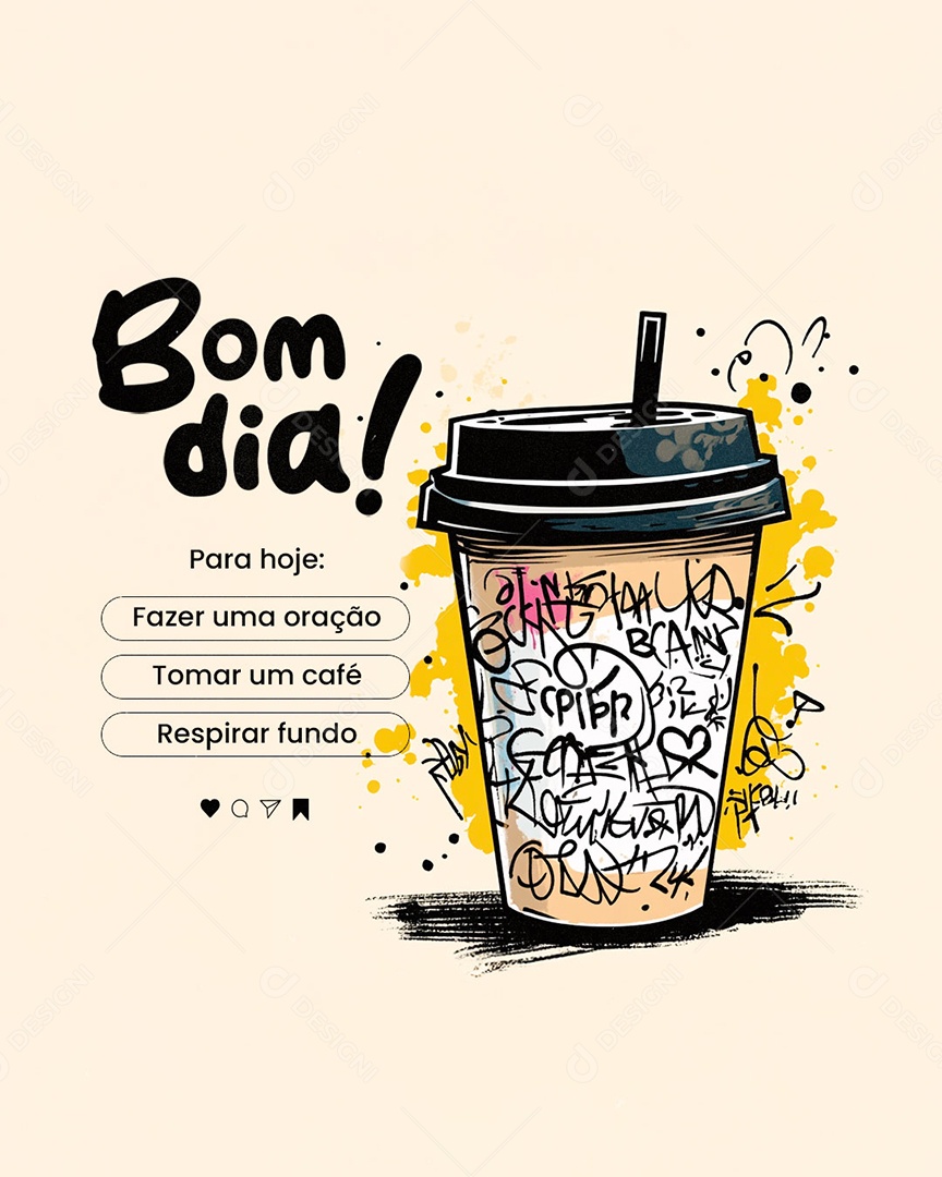 Frase Motivacional Bom Dia Tomar Um Café Social Media PSD Editável