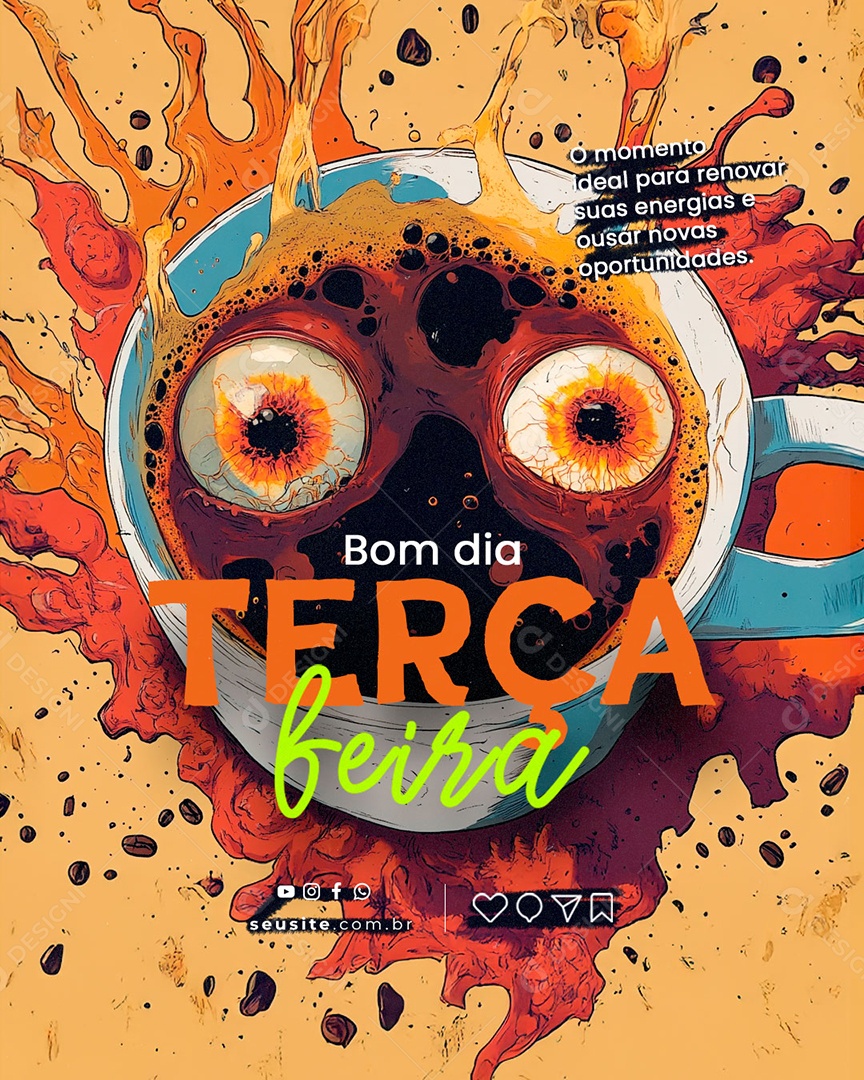 Frase Motivacional Bom Dia Terça Feira Social Media PSD Editável