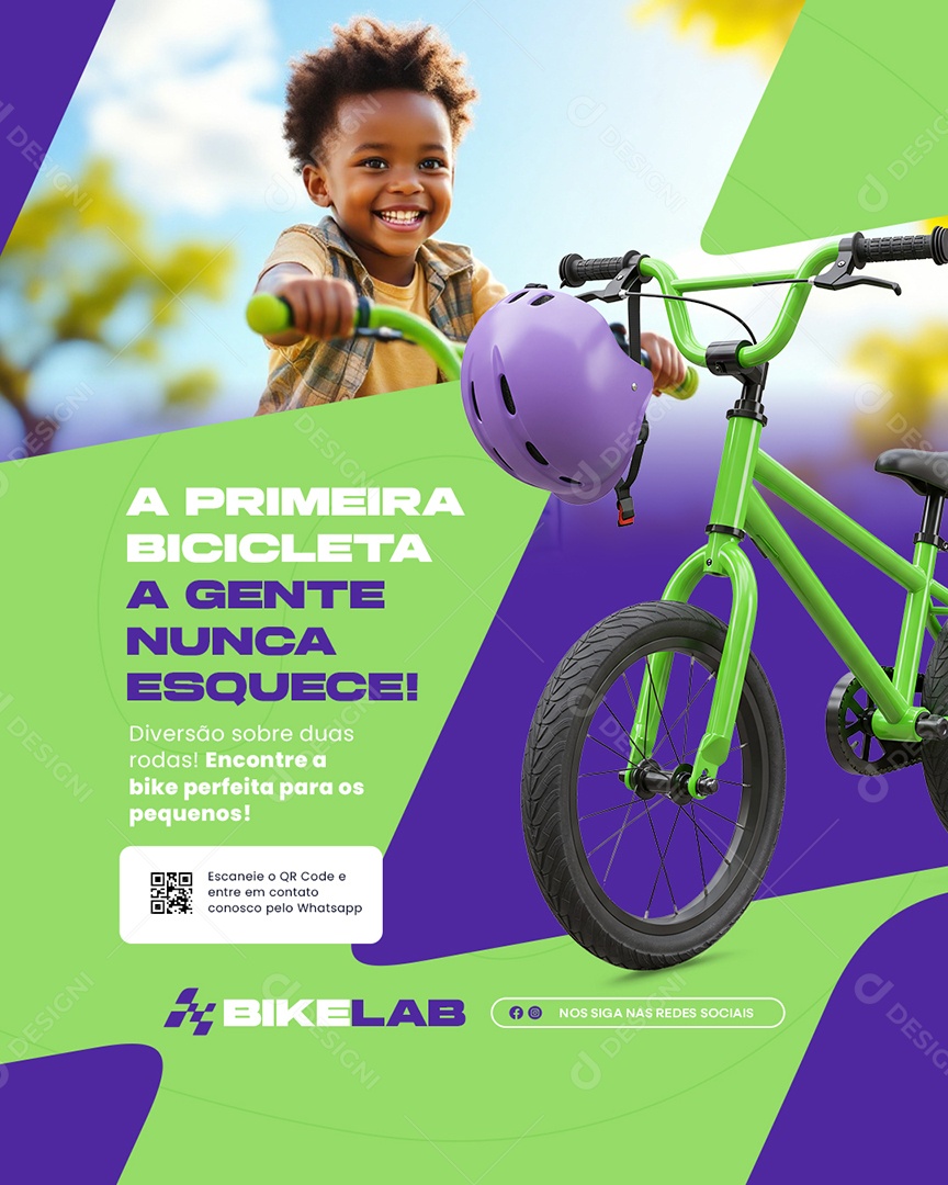 Bicicletaria A Primeira Bicicleta A Gente Nunca Esquece Social Media PSD Editável