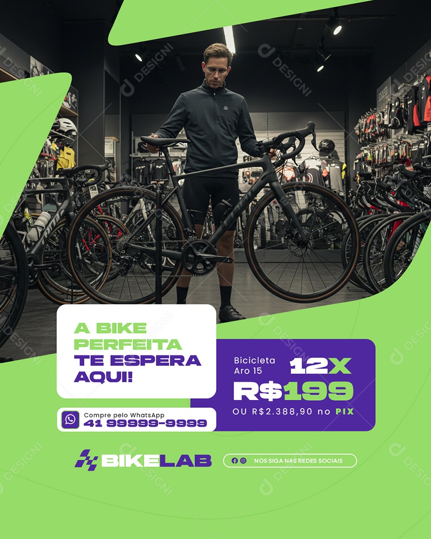 Bicicletaria A Bike Perfeita Te Espera Aqui Social Media PSD Editável