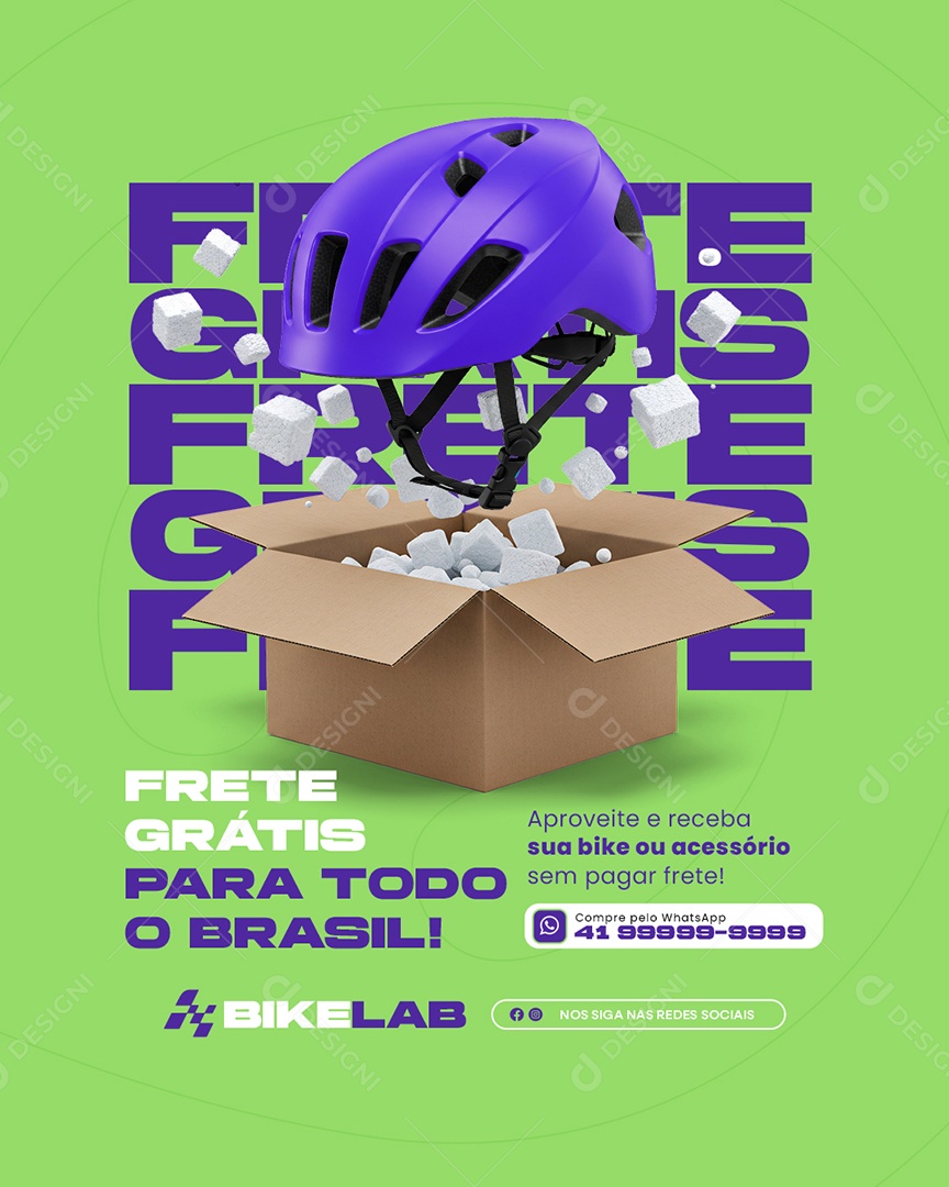 Bicicletaria Frete Grátis para Todo o Brasil Social Media PSD Editável
