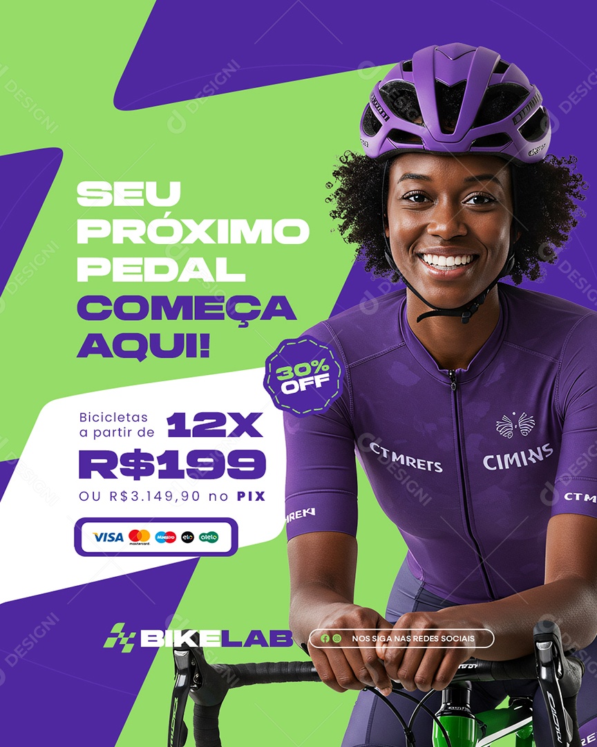 Bicicletaria Seu Próximo Pedal Começa Aqui Social Media PSD Editável