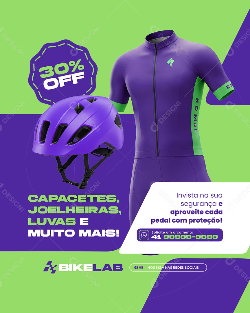 Bicicletaria Capacetes Joelheiras Luvas e Muito Mais Social Media PSD Editável