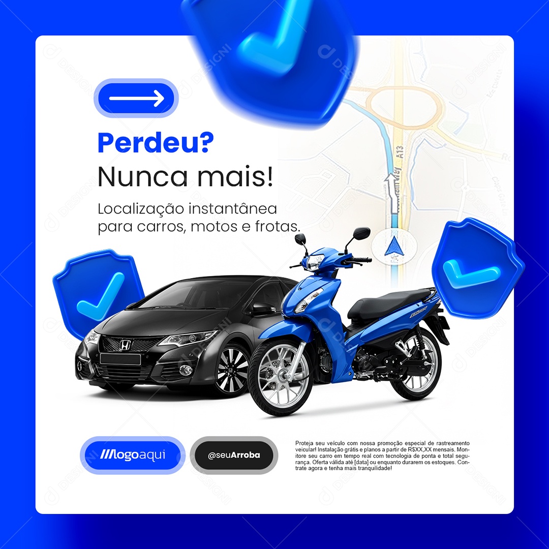 Rastreamento Veícular Perdeu Nunca Mais Social Media PSD Editável