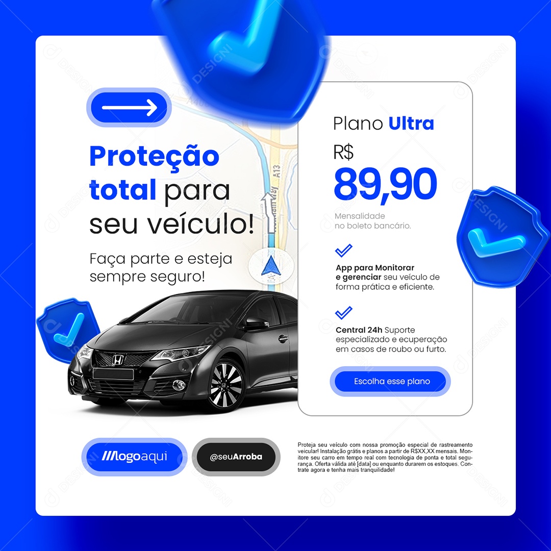 Rastreamento Veícular Proteção Total para Seu Veículo Social Media PSD Editável