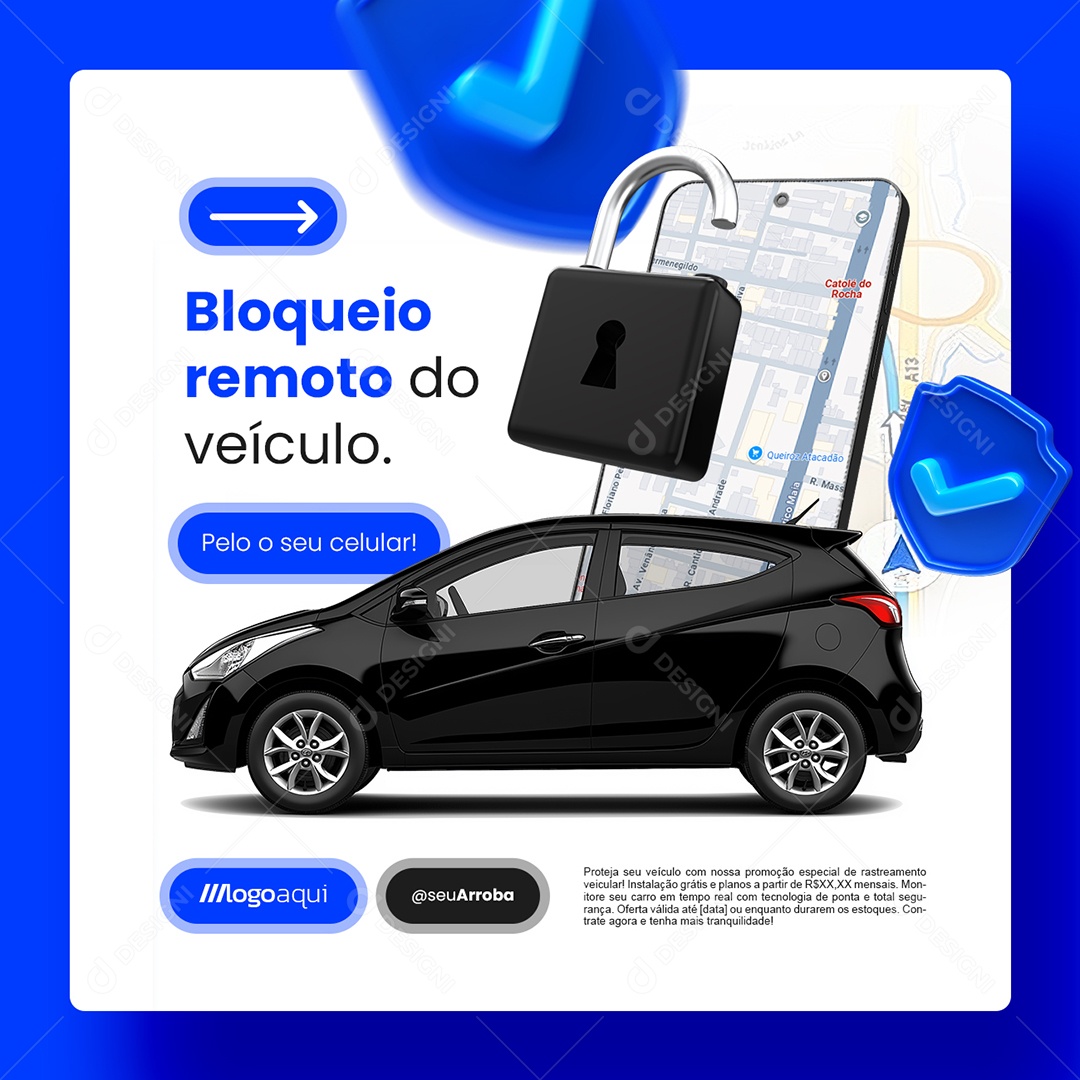 Rastreamento Veícular Bloqueio Remoto do Veículo Social Media PSD Editável