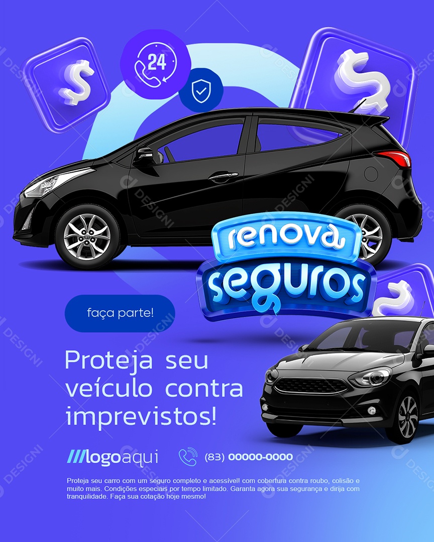 Renova Seguros Proteja Seu Veículo Contra Imprevistos Social Media PSD Editável