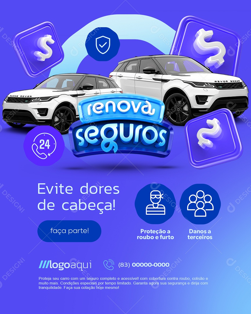 Renova Seguros Evite Dores de Cabeça Social Media PSD Editável