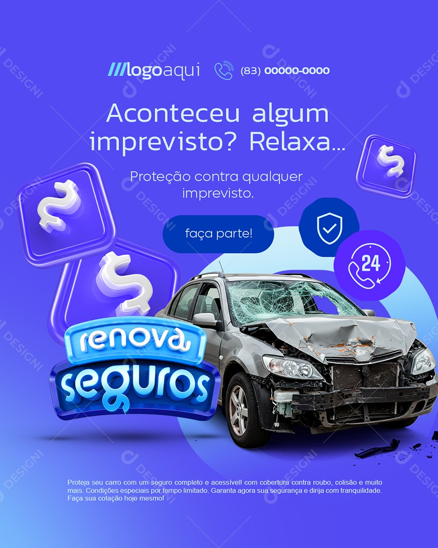 Renova Seguros Aconteceu Algim Imprevisto Social Media PSD Editável