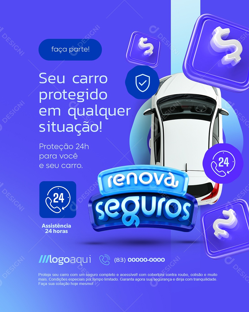 Renova Seguros Faça Parte Seu Carro Protegido Social Media PSD Editável