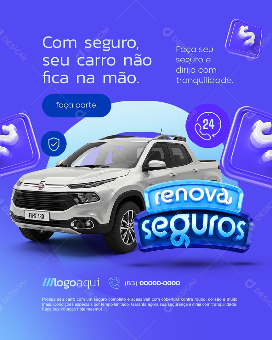 Renova Seguros Com Seguro Seu Carro Não Fica na Mão Social Media PSD Editável