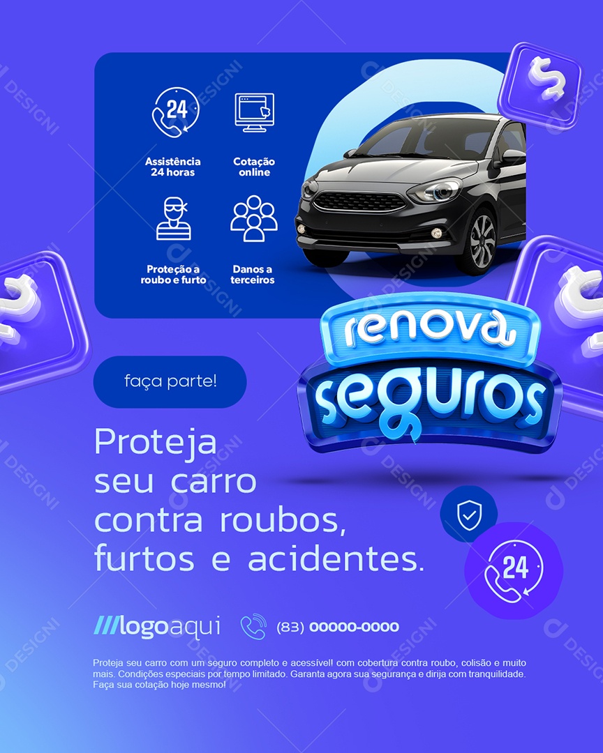 Renova Seguros Faça Parte Proteja seu Carro Social Media PSD Editável