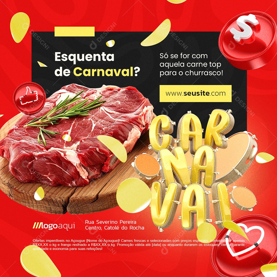 Açougue Carnaval Esquenta de Carnaval Social Media PSD Editável