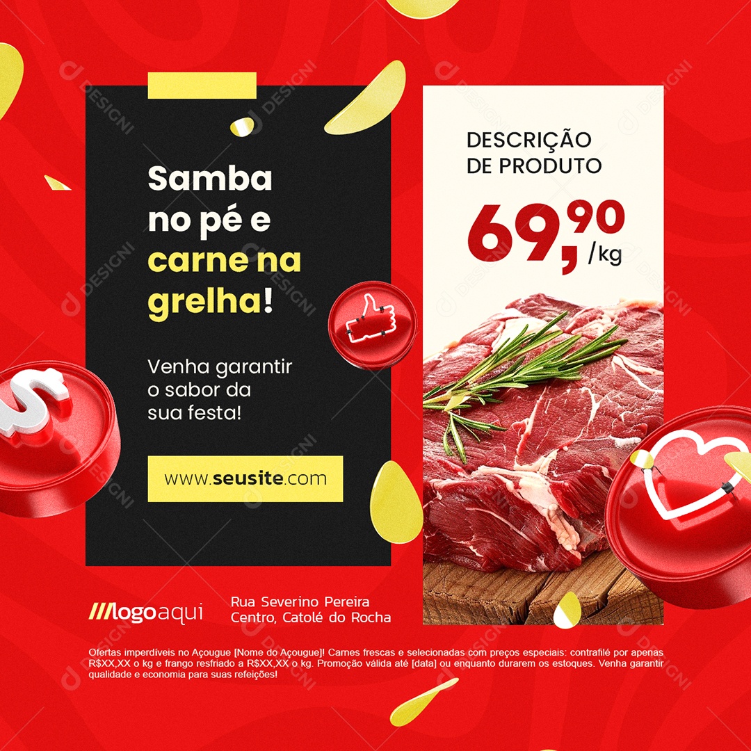 Açougue Carnaval Samba no Pé e Carne na Grelha Social Media PSD Editável