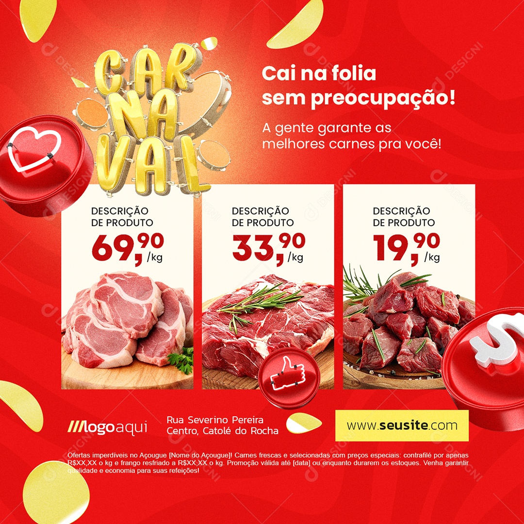 Açougue Carnaval Caia na Folia Sem Preocupação Social Media PSD Editável