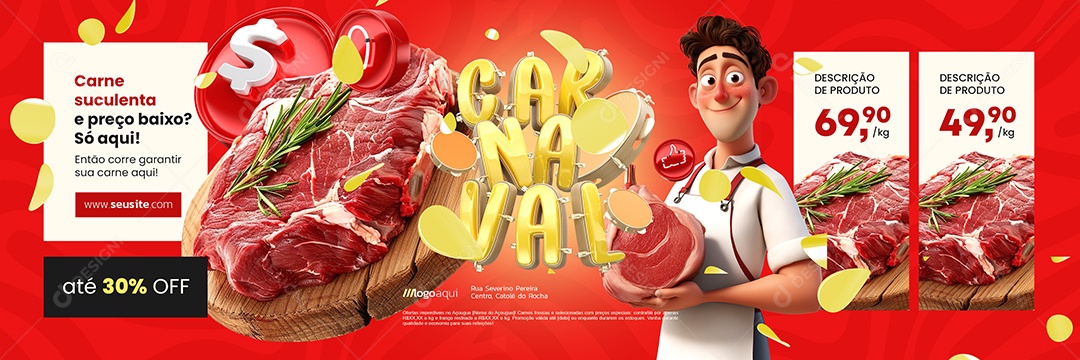 Carrossel Açougue Carnaval Carne Suculenta Social Media PSD Editável