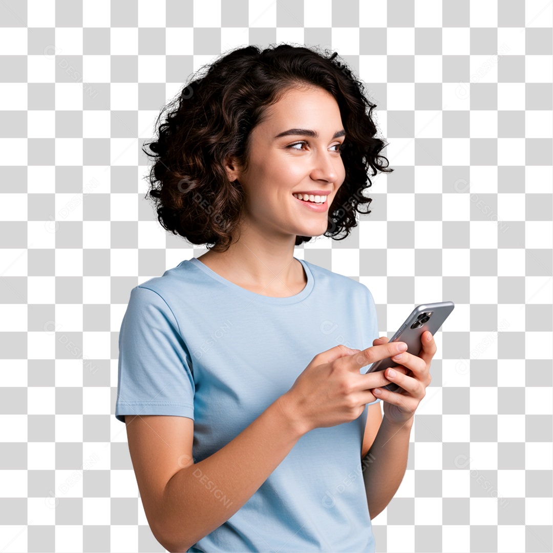 Mulher Segurando o Celular PNG Transparente