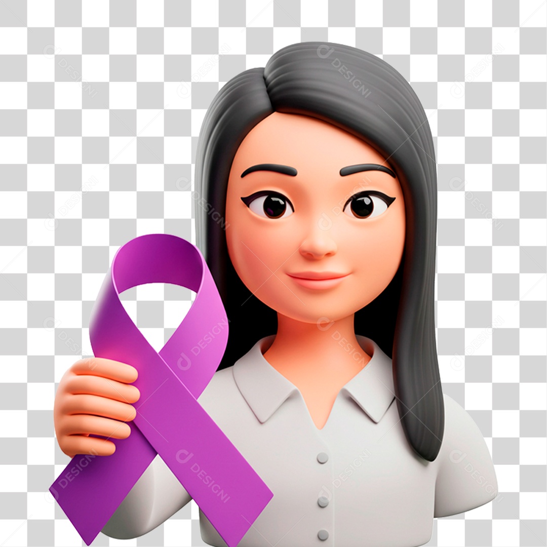 Personagem Segurando Fita Roxa PNG Transparente