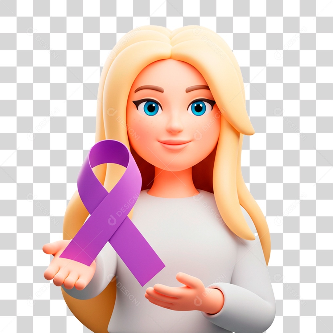 Personagem Segurando Fita Roxa PNG Transparente