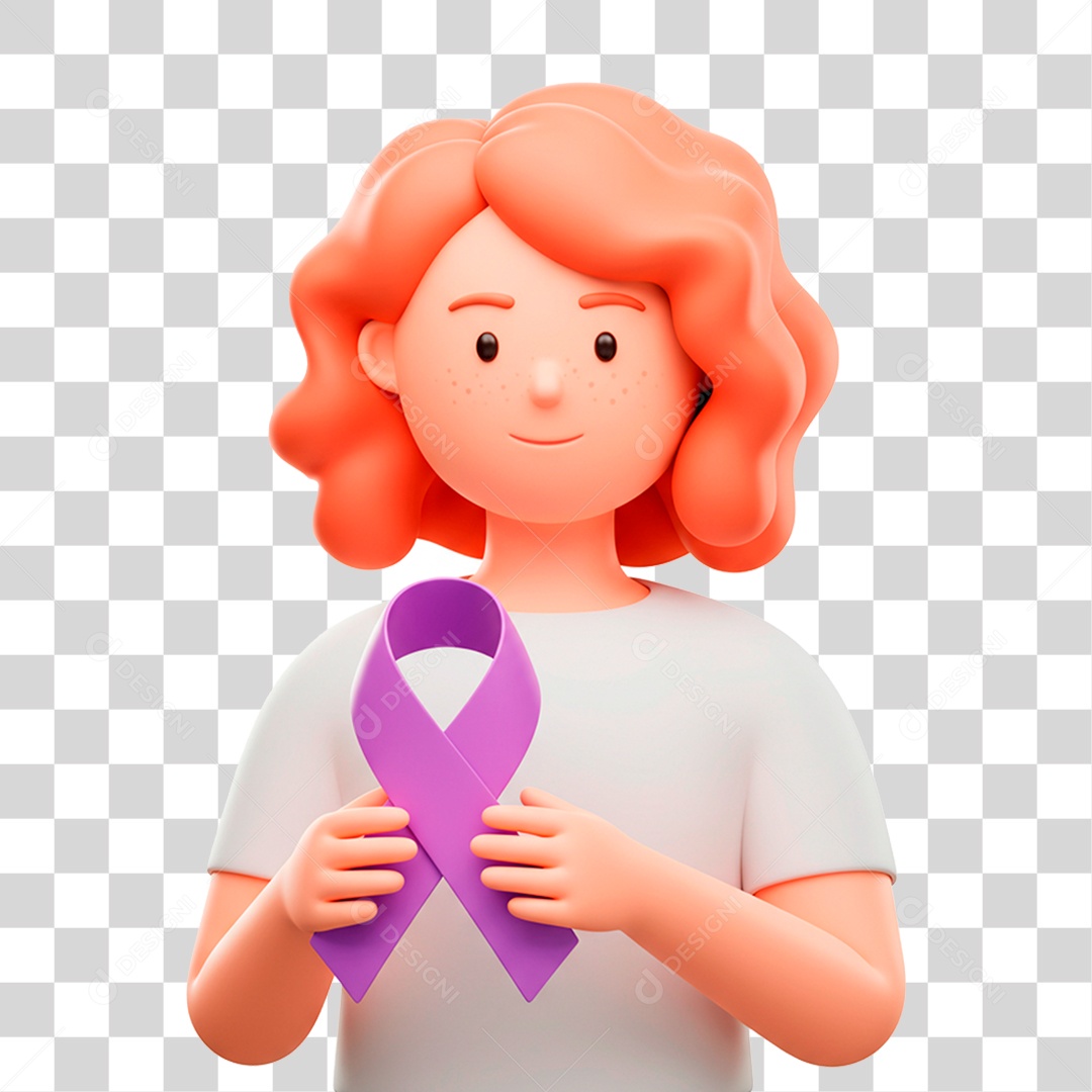 Personagem Segurando Fita Roxa PNG Transparente