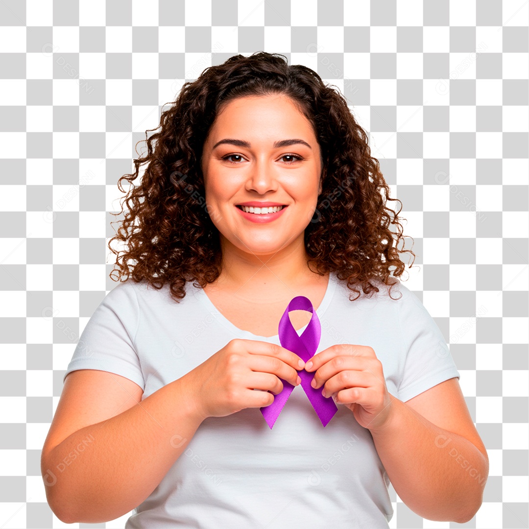 Mulher Segurando Fita Roxa PNG Transparente